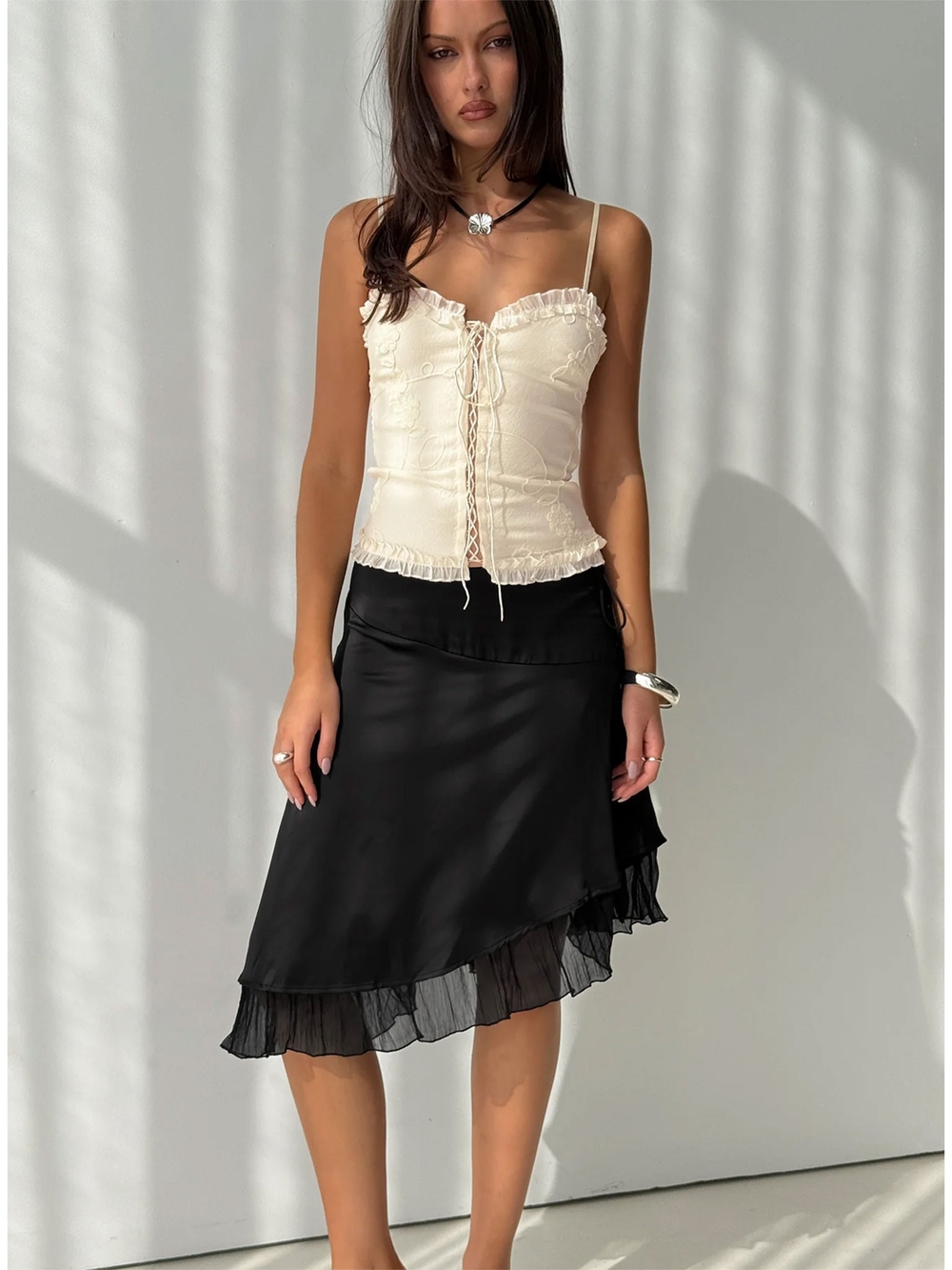 Princess Polly Rosemead Satin Midi Skirt Black - NWOT